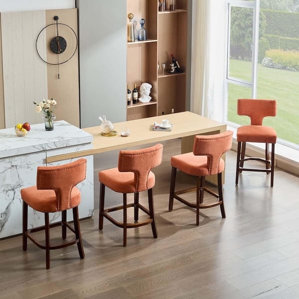 Bar Stools with T-Shaped Back Orange Wood Modern Farmhouse