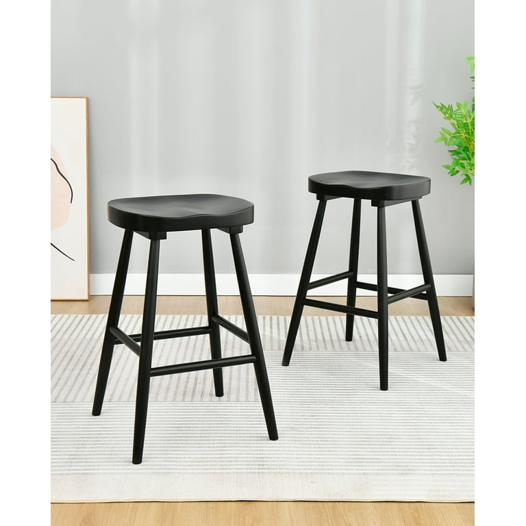 Bar Stools with Tapered Legs and Matte Black Wood-Toned Finish