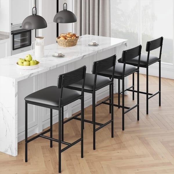 Bar Stools with Wood Grain Backrest and Horizontal Slats in Matte Finish