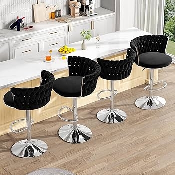 Bar Stools Woven Back Chrome Pedestal Base Swivel (54 characters)