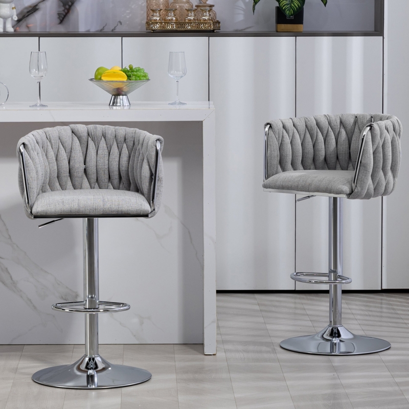 Bar Stools Woven Back Polished Chrome Pedestal Swivel Kitchen Island