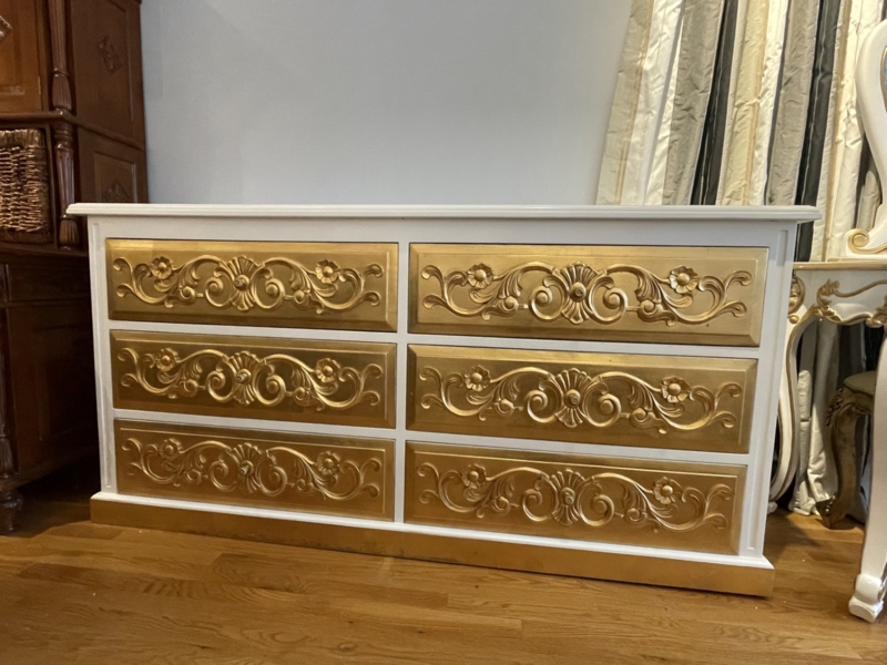 Baroque Style Dresser: Ornate Floral Relief Carvings in Gold (69 chars)
