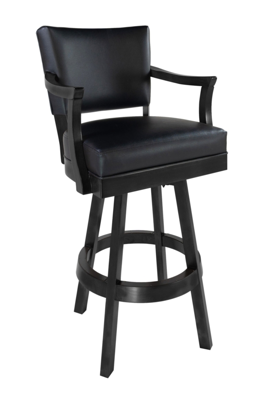 Barstool Black Swivel Curved Armrests Wood Frame Traditional Seating