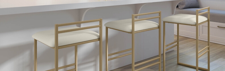 Barstool Brushed Gold Frame Cream Padded Seat Low Profile Back