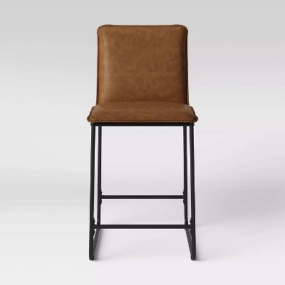 Barstool Industrial Modern Faux Leather Black Sled Square Seat