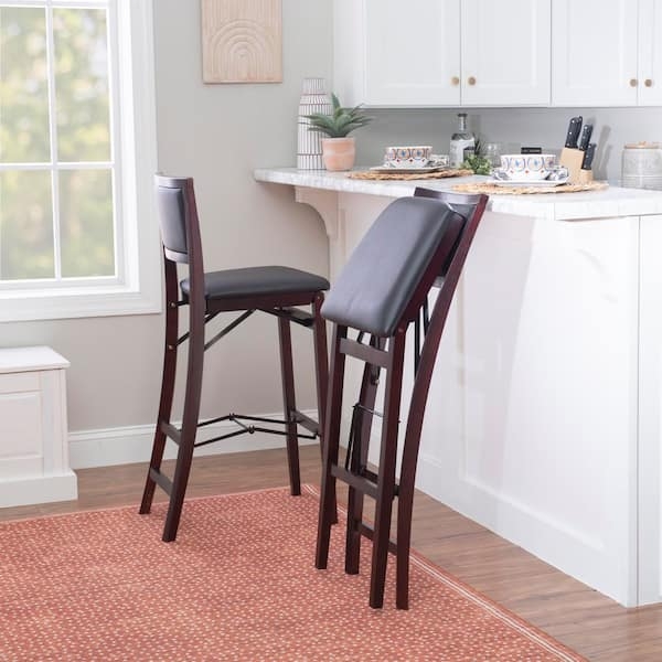 Barstool Merlot Finish Folding Padded Seat Upholstered Backrest