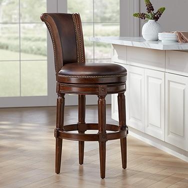 Barstool Mocha Leather-Like Fluted Legs Swivel Seat Classic Design
