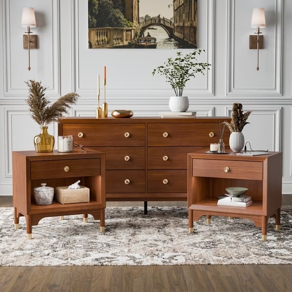 Bedroom Set, Mid-Century Walnut Dresser and Nightstands