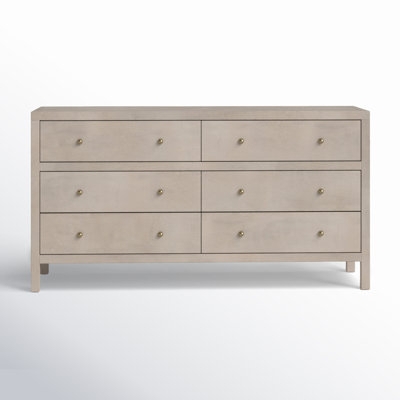 Beige Six Drawer Dresser with Gold Knobs, Transitional Style