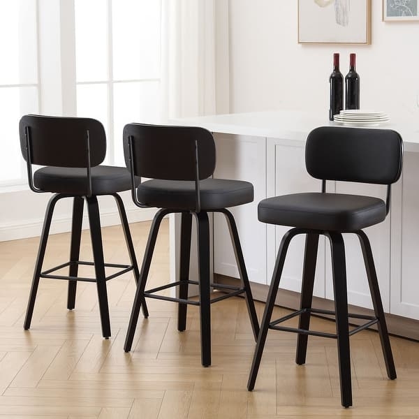 Bentwood Swivel Bar Stools Low Profile Back Faux Leather