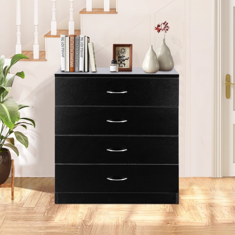 Black 4-Drawer Chest with Curved Silver Handles