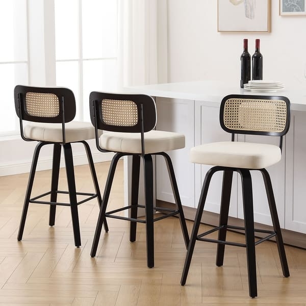 Black Bentwood Bar Stools Cream Cane Back Swivel Seat
