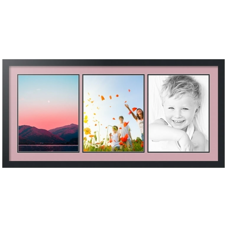 Black Collage Picture Frame Seashell Pink Mat Triple Opening Display