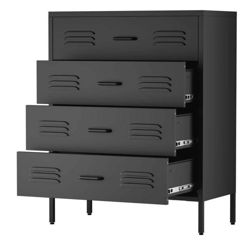 Black Metal Chest Of Drawers with Louvered Vents