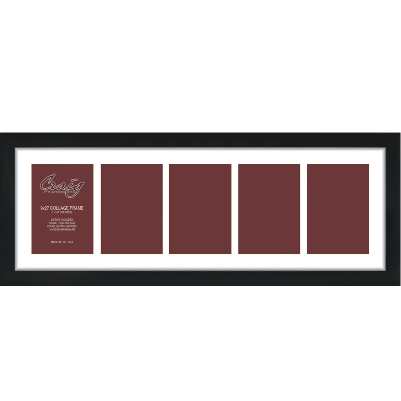Black Panoramic Collage Frame with Five Openings and Mat