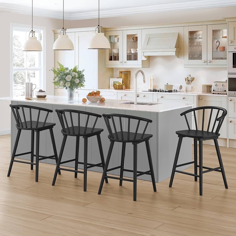 Black Spindle Back Bar Stools for Modern Farmhouse Kitchen