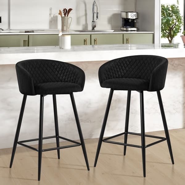 Black Velvet Counter Stools: Diamond Quilting & Integrated Arms
