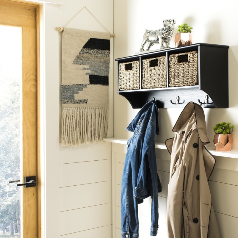 Black Wall Coat Rack Woven Storage Baskets Cubby Shelves