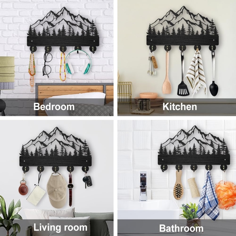 Black Wall Rack Mountain Silhouette for Multi-Room Utility