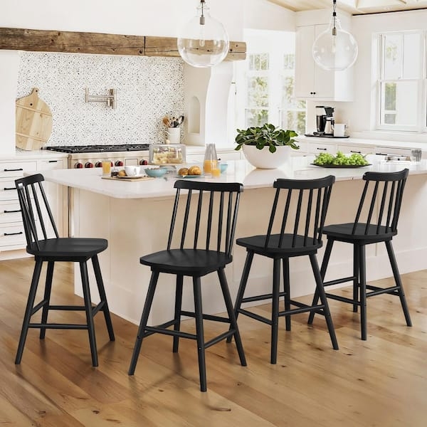 Black Windsor Counter Stool Spindle Back Matte Finish Farmhouse