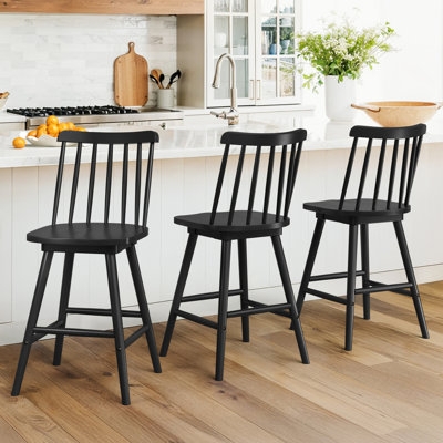 Black Windsor Counter Stools Spindle Back Matte Finish