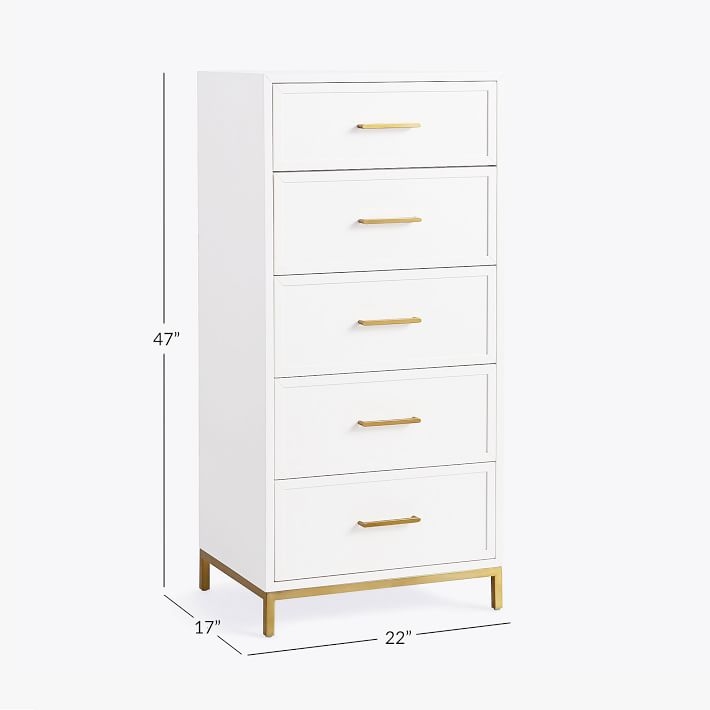 Blaire 5-Drawer Small Space Dresser, Laquered Simply White