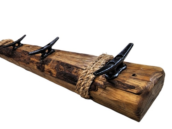 Boat Cleat Wall Mounted Coat Rack Rope Wrap Distressed Wood