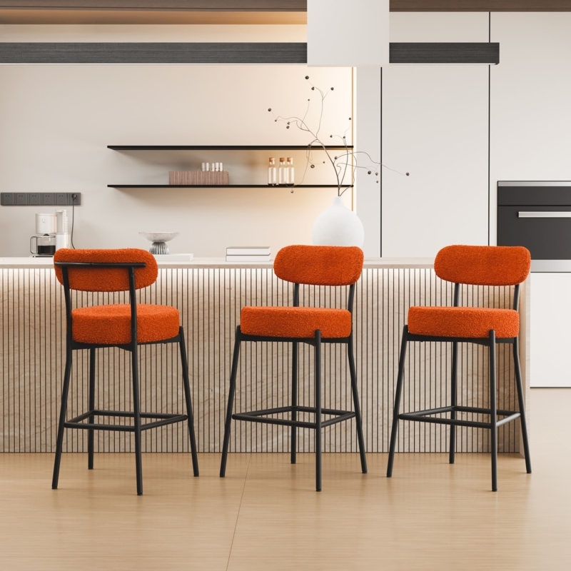 Boucle Counter Stools Set of 3, Low Profile Back, Vibrant