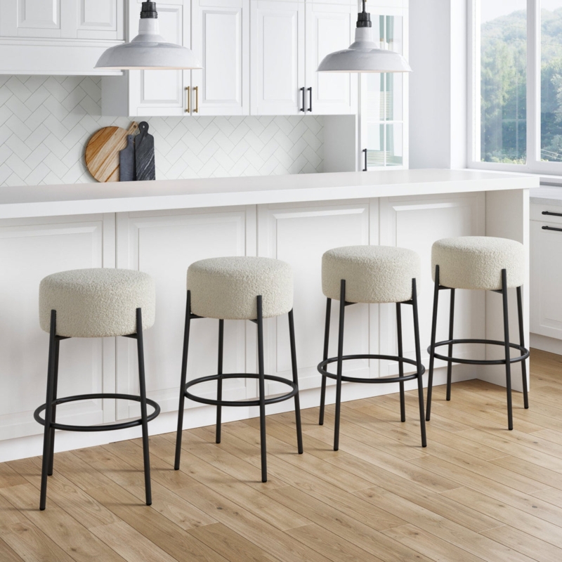 Boucle Upholstered Bar Stool with Footrest Ring