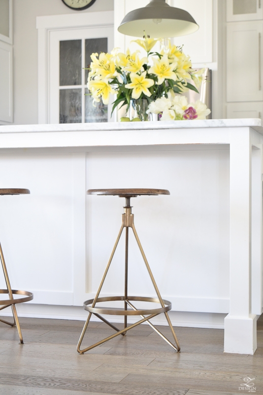 Brass Tripod Bar Stools with Wood Swivel Seats Industrial Chic