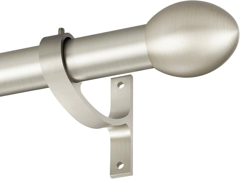 Brushed Nickel Curtain Rod Set with Modern Egg Shaped Finials