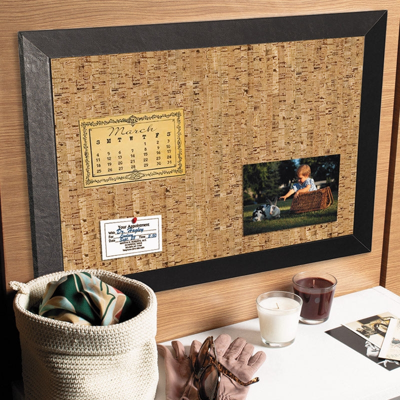 Bulletin Board: Beveled Black Frame Natural Cork Texture Transitional