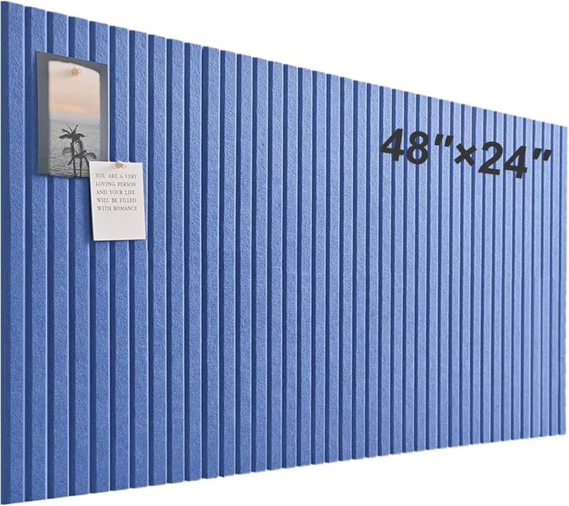 Bulletin Board Sky Blue Felt, Large Format with Modern Slatted Design