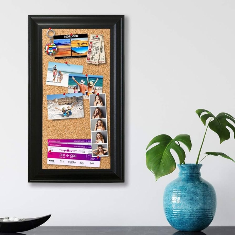 Bulletin Board: Vertical Black Molded Frame Natural Cork Minimalist