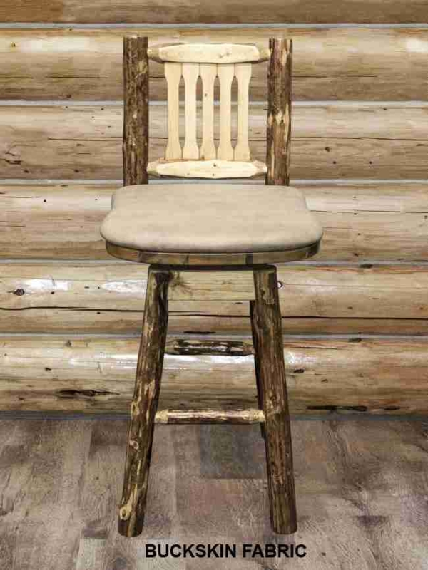 Cabin Kitchen Bar Stool Buckskin Seat Bark Texture Logs Swivel Base
