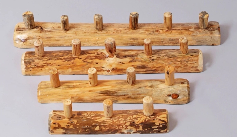 Cabin Style Wall Mounted Coat Rack Natural Log Base Vertical Pegs