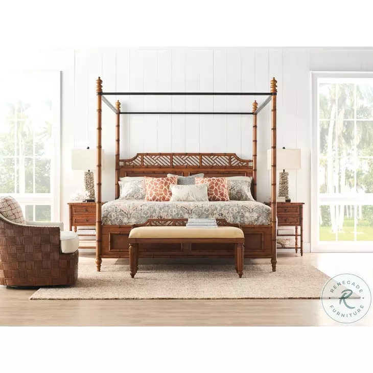 Canopy Bed Bamboo Look Posts Geometric Fretwork British Colonial