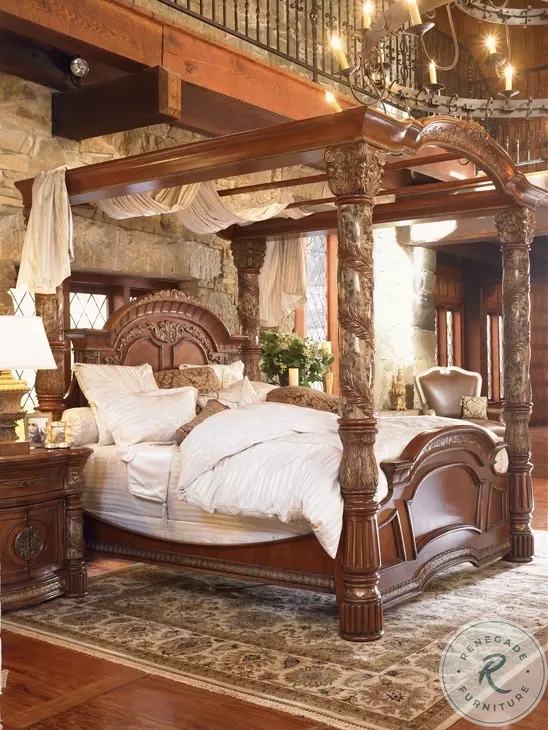 Canopy Bed Chestnut Spiral Posts: Ornate Old World Traditional Style