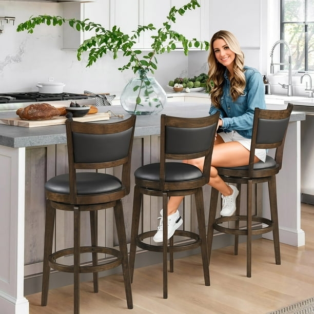 Cappuccino Finish Swivel Barstool Slatted Back Design