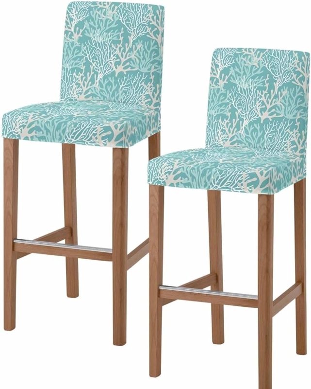 Chair Slipcover Aqua Coral Pattern Stretch Fit Nautical Coastal Theme
