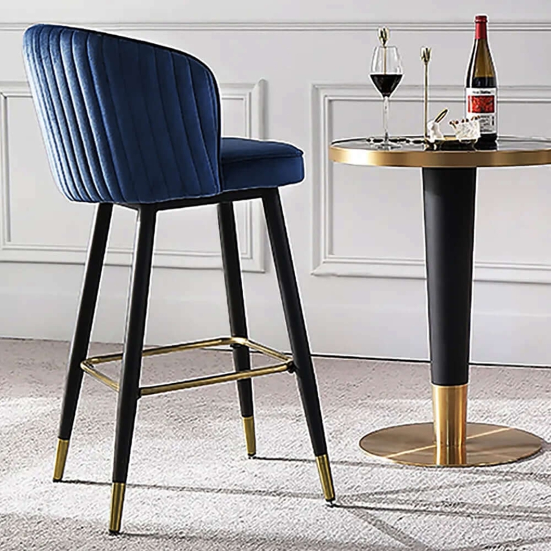 Channel Tufted Velvet Bar Stool with Gold Capped Feet