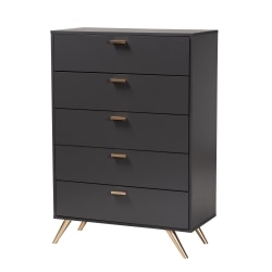 Charcoal Five Drawer Chest featuring Gold Tapered Legs