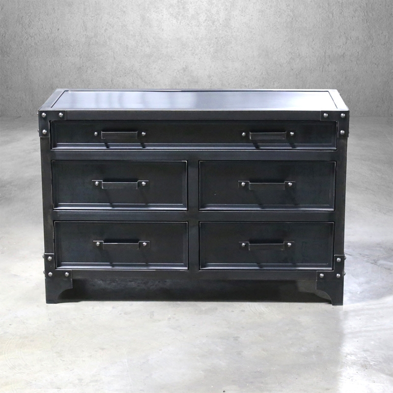 Charcoal Grey Five-Drawer Dresser with Rivets