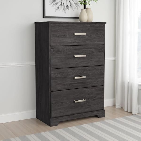 Charcoal Wood Grain Tall Chest with Silver Pulls