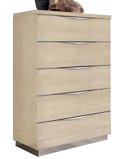 Chest Modern 5-Drawer Wood Grain Finish with Curved Metal Handles