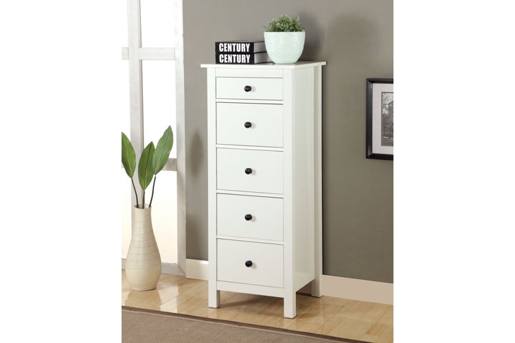 Chest Of Drawers Black Hardware Contrast Narrow White Five Drawer Chest