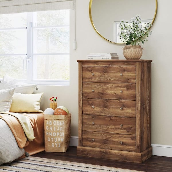 Chest of Drawers Brown Wood Grain Vertical Storage