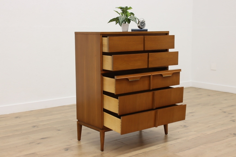 Chest of Drawers Carved Integrated Pulls Vertical Profile Vintage Wood