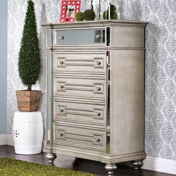 Chest Of Drawers Champagne Geometric Paneling Mirrored Accents