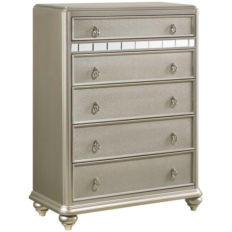 Chest Of Drawers Champagne Shimmering Five Drawer Mirrored Inlay